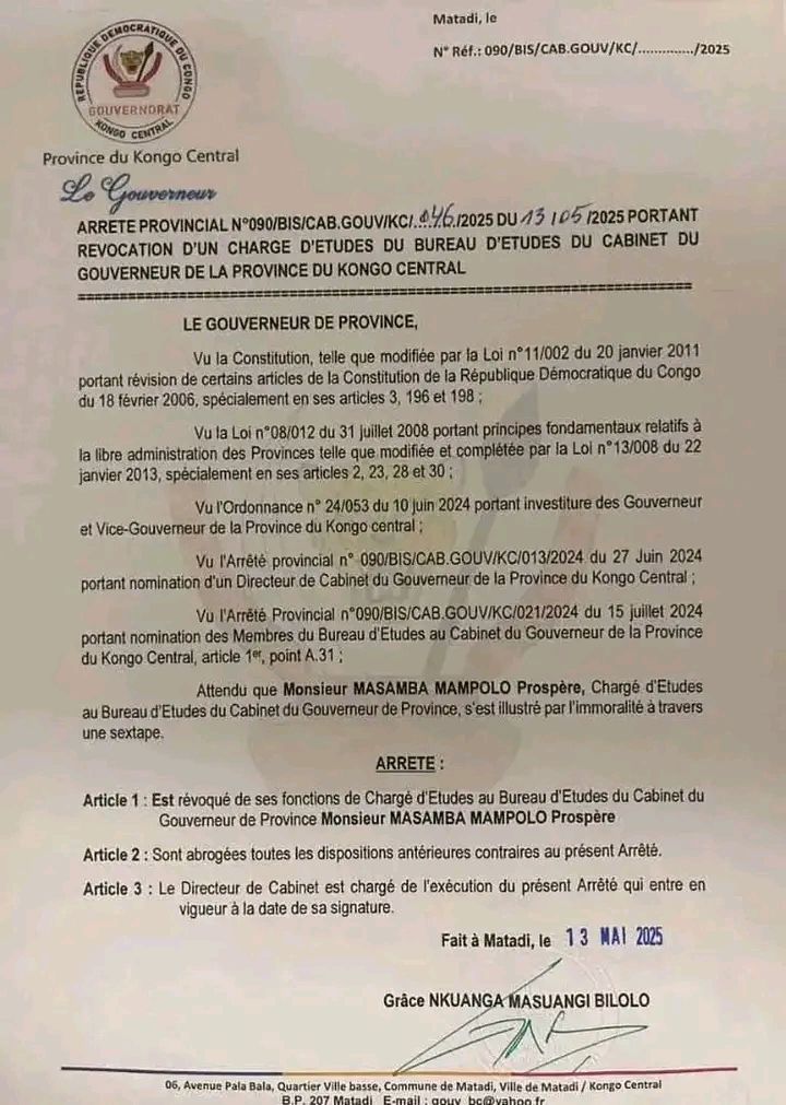 RDC-INSOILITE : Un Sextap d'un haut responsable du gouvernement fait le buzz ,le gouvernement réagit rapidement 1 1747202311992556392060534858174