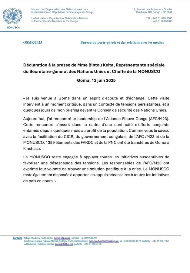 RDC-GOMA : Après plusieurs heures d’échanges à Goma, Bintou Keita conclut sa réunion avec les responsables de l’AFC/M23 2 1749838668515225939836196091156
