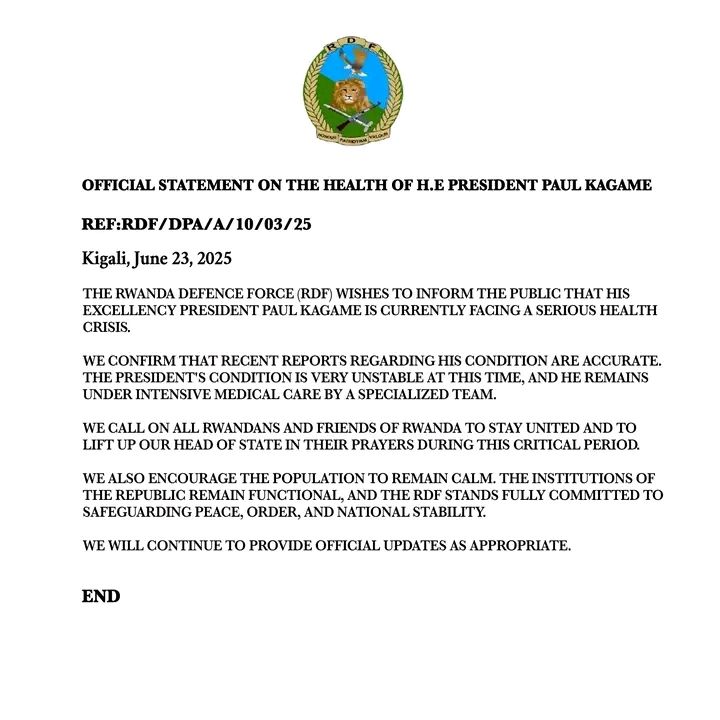 FLASH : Le Rwanda brise le silence sur l’état actuel de son président Paul Kagame 2 17507412470938250968006359238937